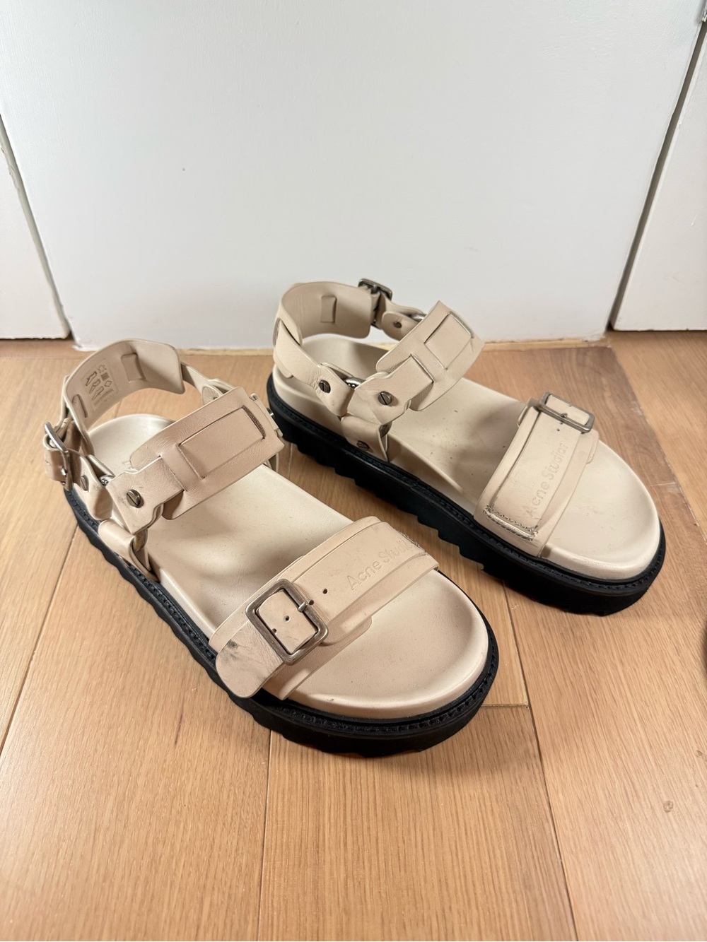 Acne Studios Beige Women's Leather Buckle Sandals